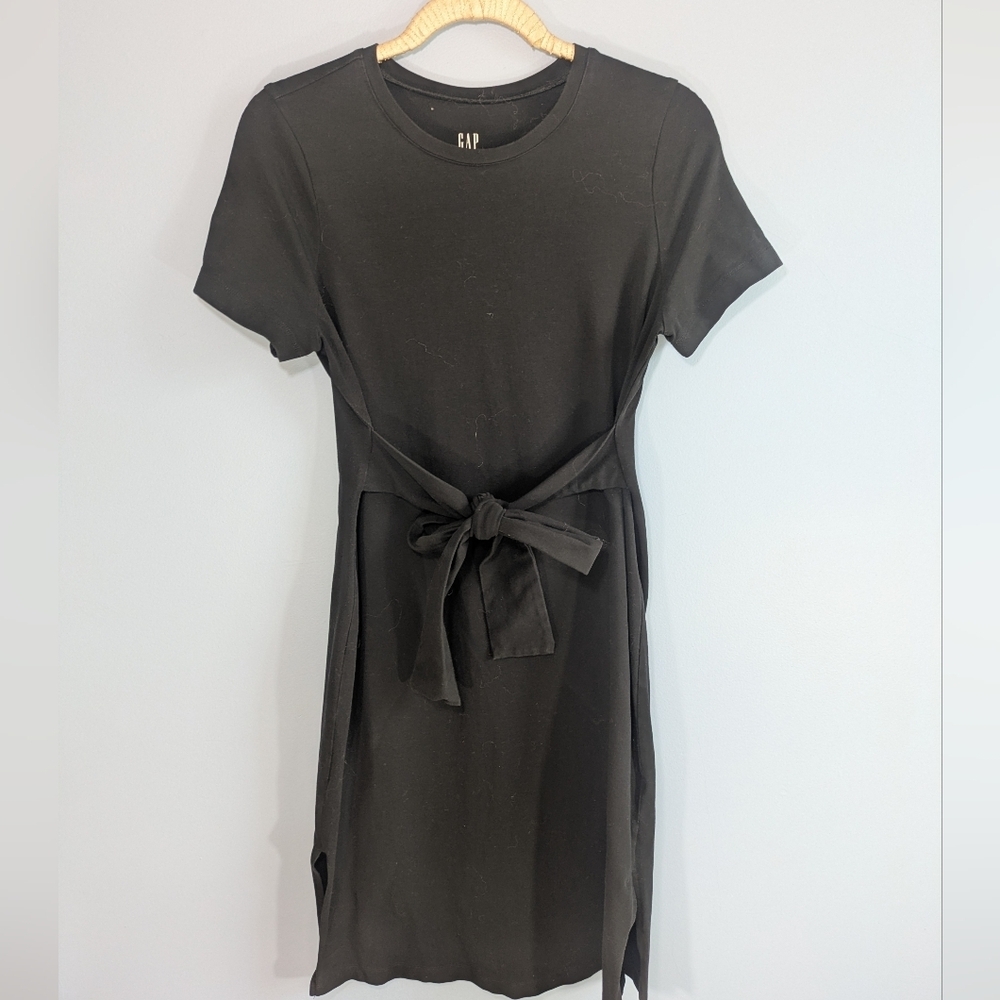 Gap Maternity Black Tie Waist Cotton Knit Midi Dress